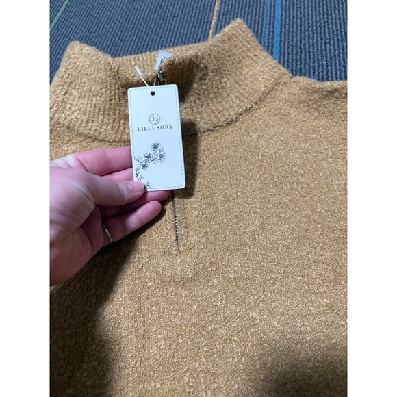 Lillusory Mock Neck Quarter Zip Sweater Camel Textured Knit Cozy Medium - Picture 6 of 11